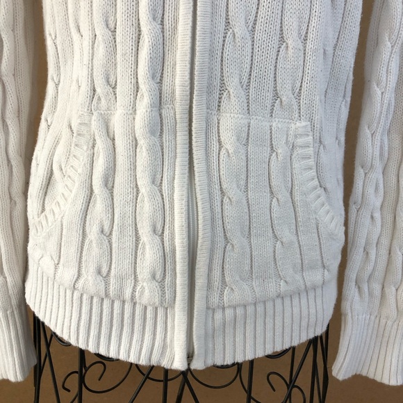 St. John's Bay Full Zip Hooded White Cable Knit Women's Cardigan - Picture 4 of 11